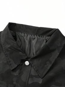 Manfinity Homme Manfinity Men's Special Craftsmanship Front Button Long Sleeve Pocket Simple Casual Jacket - Black - View 4