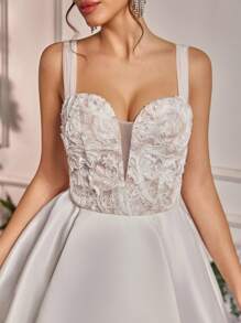 Lovelzi Elegant, Luxurious And Elegant White Lace Satin Straps Dress, Suitable For Festivals, Bachelorette Parties, Weddings, Graduations, Vacations, Bridal Shower Dresses, Little White Dress,Bride, For Valentine's Day - White - View 2