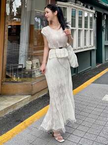 DAZY 2-teiliges Set aus Strickoberteil und Rock für Damen, Unifarben, Cut Out