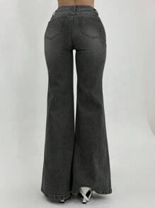 DAZY 女士休闲喇叭牛仔裤，简约时尚，适合日常穿着 - 深灰色 - 查看 5