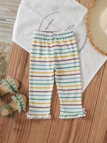 Baby Girl Ribbed Fabric Ribbed Print Pants - Apricot - View 2