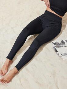 Dames effen kleur getailleerd eenvoudig stijlvol casual badmode broek met zak, voor zomer strandvakantie