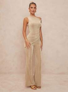 Lumalex Spring Outing Summer Swimsuit Swimwear Swim Old Money Vacation Bohemian BOHO Sea Beach Hot Outdoor Wedding Season Banquet Coming Of Age Ceremony Seaside 1 Set Women Metal Decor Asymmetric Bodycon Bell-Bottoms Outfit,Graduation,Teacher Outfits For Women,Back To School - Yellow - View 6