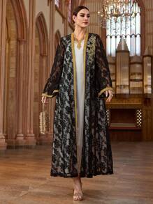 Al Najma Áo choàng Abaya Ả Rập đơn giản thanh lịch dành cho nữ, trang phục thường ngày - màu đen - Xem 5