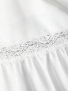 Lunelith SHEIN Lunessa White Elegant Natural Glossy Satin Contrast Lace Elastic Waist Maxi Skirt, Slimming