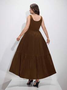 SHEIN MOD Vestido casual largo con estilo de resort vintage color marrón para tallas grandes, vestido de primavera y verano