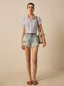 Poéselle Striped Batwing Sleeve Shirt Summer Clothes - Multicolor - View 4