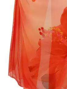 Swim Shayni 女士 3 件套泳衣套装，夏季度假扎染渐变印花长袖短款上衣、长袖短裤和花卉网布沙滩裙，保守的海滩度假装