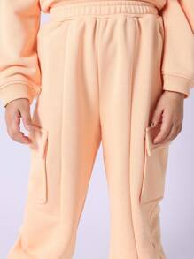 SUMWON Children Kids Two Piece Wear Set Butterfly Logo Embroidered Sweatshirt Cargo Joggers Autumn Winter Casual Outfit Sport Training Wear - Orange - View 6