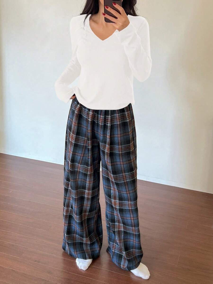 DAZY 2pcs Women Casual Comfortable Loose Fitting Pajamas Sets, Spring, Outfits, Fall Clothes - White - View 1