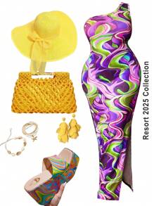 Slaydiva New 2025 Curve Plus Size Sexy Fashion Women One Shoulder Print Side Split Simple Bodycon Summer Dress Maxi Dress Spring/Summer - Multicolor - View 2