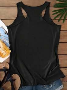 SHEIN LUNE Áo tank top nữ in hình môi, thích hợp cho lễ hội âm nhạc, phong cách thường ngày. - màu đen - Xem 2
