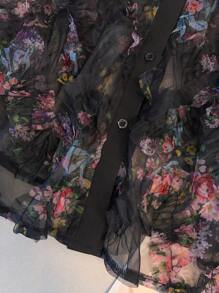 SHEIN Clasi 大码女式浪漫 3D 花卉撞色衬衫