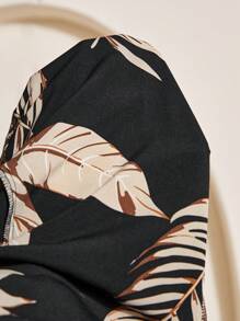 SHEIN Young Girl Woven Tropical Print Jumpsuit,Kids - Black - View 6