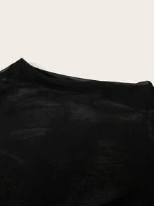 SHEIN EZwear Summer Mesh Panel  Hem Mini Dress Graduaion Dress - Black - View 6