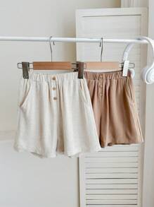 SHEIN LMoss Kids 3er Pack Jungen Lässig Sport Shorts Set, einfarbig mit elastischem Bund und Knopfverzierung, bequem und vielseitig einsetzbar, geeignet für Kleine Jungen, Schulanfang, Geburtstagsfeiern, Abendveranstaltungen, Aufführungen, Hochzeiten, Taufen, Eröffnungszeremonien, Alltagskleidung, Schule, Reisen, Sport, Frühling und Sommer - Verschiedenfarbig - Übersicht 5