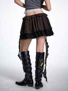 Coolane Women's Spring And Summer For Club Sexy And Concert Going Out Vintage Lace And Textured Fabric Ruffle Skirt - Multicolor - View 6