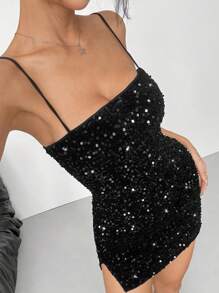 SHEIN EZwear Women's Sequined Minimalist Casual Daily Short Dress