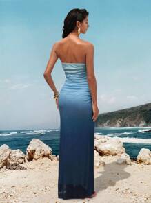 Opulessa 1pc Women's Knitted Mesh Print Fitted Mermaid Dress