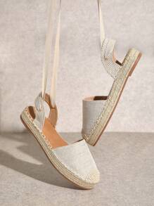 SHUZIA Women Minimalist Basic Daily Woven Leg Wrap Espadrille Flats Mother's Day Present - Beige - View 2