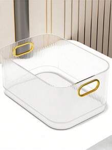 SHEIN 1pc Desktop Storage Box With Large Capacity, Handles, For Organizing Cosmetics, Snacks, Small Items In Living Room, Kitchen. Available In Multiple Sizes - Clear - View 7