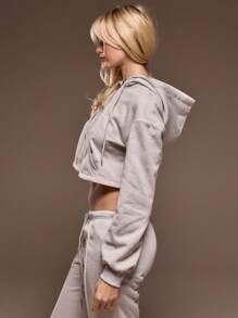 Cropped Zip Through Fitted Long Sleeve Hoodie Only Spring Cute Valentine - Grey - View 2