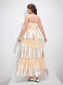 SHEIN MOD Váy ren thêu ren hở ngực cỡ lớn - Màu be - Xem 2
