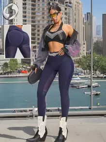 Innovista Leggings sportivi da donna con stampa in lamina, pantaloncini corti, maglione in ecopelle e metallizzato, abbigliamento da palestra con in rete traspirante e taglio, pantaloni fitness, shapewear modellante per l addome, tuta casual e di lusso, attrezzatura per pickleball, blu, stile Y2K, abbigliamento autunnale, costume da bagno, abbigliamento autunnale da donna, regali di Pasqua, outfit autunnali da donna in azzurro chiaro - Blu Navy - Visualizzare 8