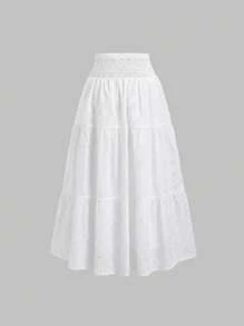 Sweetra Women's French Embroidered Lace Tiered Maxi Skirt, Spring/Summer