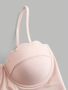 Sweetra Women's Pink Shell Cup Romantic Sweet Sisterly Princess Style One-Piece Swimsuit With Skirt, For Summer Beach Vacation - Pink - View 7