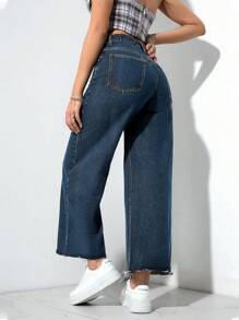 Jeanoix 休闲牛仔长裤，简约时尚，日常穿着 - 深色水洗藍 - 查看 3