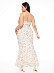 ROMWE Kawaii Váy đuôi cá lãng mạn họa tiết hoa nhỏ xinh dành cho nữ cỡ lớn - Màu be - Xem 6