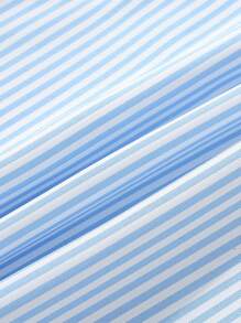 SHEIN 2pcs Young Boy Striped Long Sleeve Shirt With Suspender Pants Gentleman Outfit Set Chic Outfits For Autumn/Winter - Baby Blue - View 6