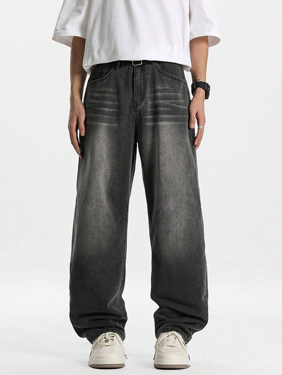 Manfinity Hypemode Men's Light Grey Washed Casual Straight Leg Jeans, Urban Chill - Light Grey - View 1