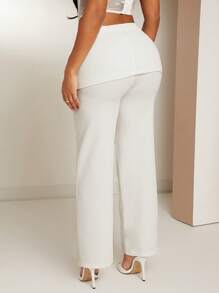 SHEIN SXY Spring/Summer Valentine's Day Wedding Season Guests Wear White High-Stretch Knit Low-Rise Line Wrap Straight Pants With A Belt Embellishing - White - View 2