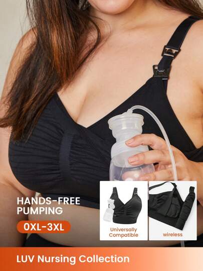 LUVLETTE Sujetador negro sin costuras 4 en 1 para extracción de leche materna con comodidad hogareña, sujetador de lactancia y extracción de leche materna con soporte para maternidad
