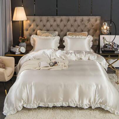 Bộ ga trải giường sang trọng màu trắng satin 2/3 món, bộ ga trải giường có tua rua, bộ đồ giường phong cách trang trại cổ điển sang trọng, bộ ga trải giường 3 món phong cách Boho có tua rua và dây buộc (không bao gồm chăn bông). Phù hợp hoàn hảo với giường đơn, giường đôi, giường cỡ Queen, giường cỡ King. Thích hợp cho giường ngủ gia đình, đồ dùng ký túc xá và trang trí Giáng sinh.