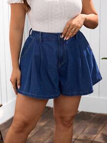 Breezaya Plus Size Women Loose Pockets A-Line Denim Shorts - Medium Wash - View 4