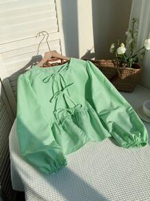 Comfortcana Pull de poupée rayé décontracté pour femme, style minimaliste pour une utilisation quotidienne - Vert - Voir 5