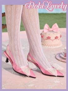 Dola Lovely Beaded Black Pointed Toe High Heel Pumps Spring Break Easter - Pink - View 8