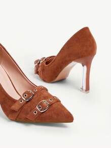 CUCCOO CHICEST Fashionable High Heel Shoes With Buckle Decor Spring Break Easter Prom Heels - Brown - View 6