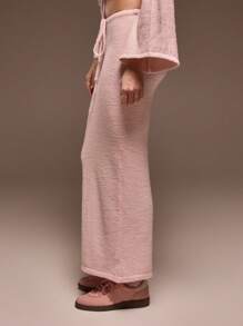 MUSERA 中腰蓬松针织抽绳腰半身裙，春夏可爱情人节感恩节时尚款 - 淺粉色 - 查看 4