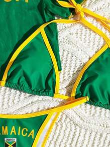 Swim Mod 3pcs Spring Break Women Swimsuit Set, Green Strap Top And Thong Bottoms, Casual Round Neck Short Sleeve Top, Festival Boho Bikini Swimwear Set - Green - View 3