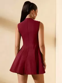 SHEIN BAE Robe évasée élégante sans manches marron unicolore, robe élégante simple à col rond sans manches, robe de bureau polyvalente décontractée, adaptée à l'automne, l'hiver et le printemps, convient pour le bureau, les déplacements, Noël, et le port quotidien