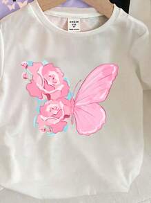 SHEIN Leap Crew เสื้อยืดกราฟิกการ์ตูนสไตล์มินิมอล เหมาะสำหรับเด็กสาวอย่างเรียบง่าย, เสื้อยืดน่ารักเหมาะสำหรับใส่ในช่วงฤดูร้อน - มัลติคัลเลอร์ - ดู 3