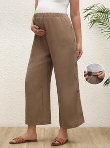 SHEIN Casual Rak Nitknapp Lösa Gravidbyxor, mångsidig