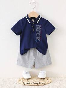 Cozy Pixies 2pcs Baby Boy Set - Collared Short Sleeve Top & Elastic Waist Shorts - Multicolor - View 6