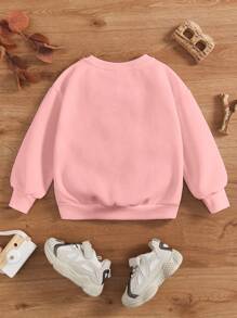 SHEIN Leap Crew Baby Girls Knitted Soft Round Neck Casual Loose Thickened Sweatshirt, Suitable For Autumn/Winter - Pink - View 4
