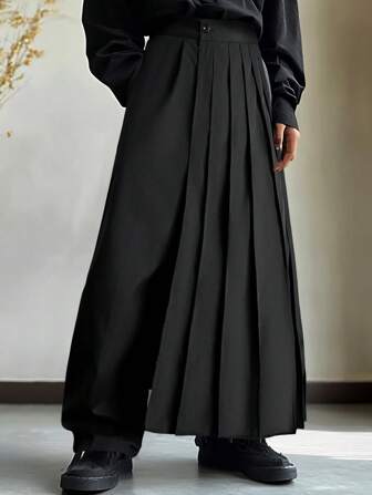 Manfinity Roghcode 男士纯色褶皱口袋解构设计宽松阔腿裤伊斯兰男士服装，秋季