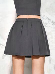 SHEIN LUNE Women's Pleated A-Lined Sexy Mini Skirt - Grey - View 3